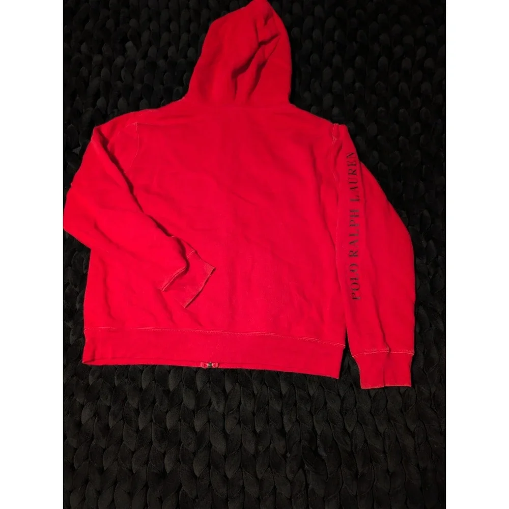 Polo Ralph Lauren Red Big Pony Waffle Knit Full-Zip Hoodie Sleeve Logo Size Med